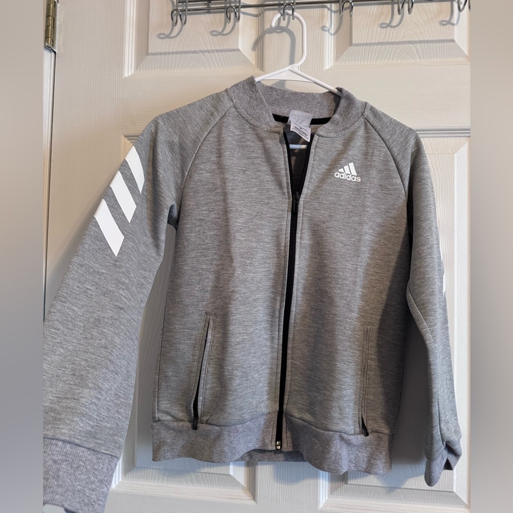 adidas Kids Gray Zip-Front Track Jacket with White Stripes